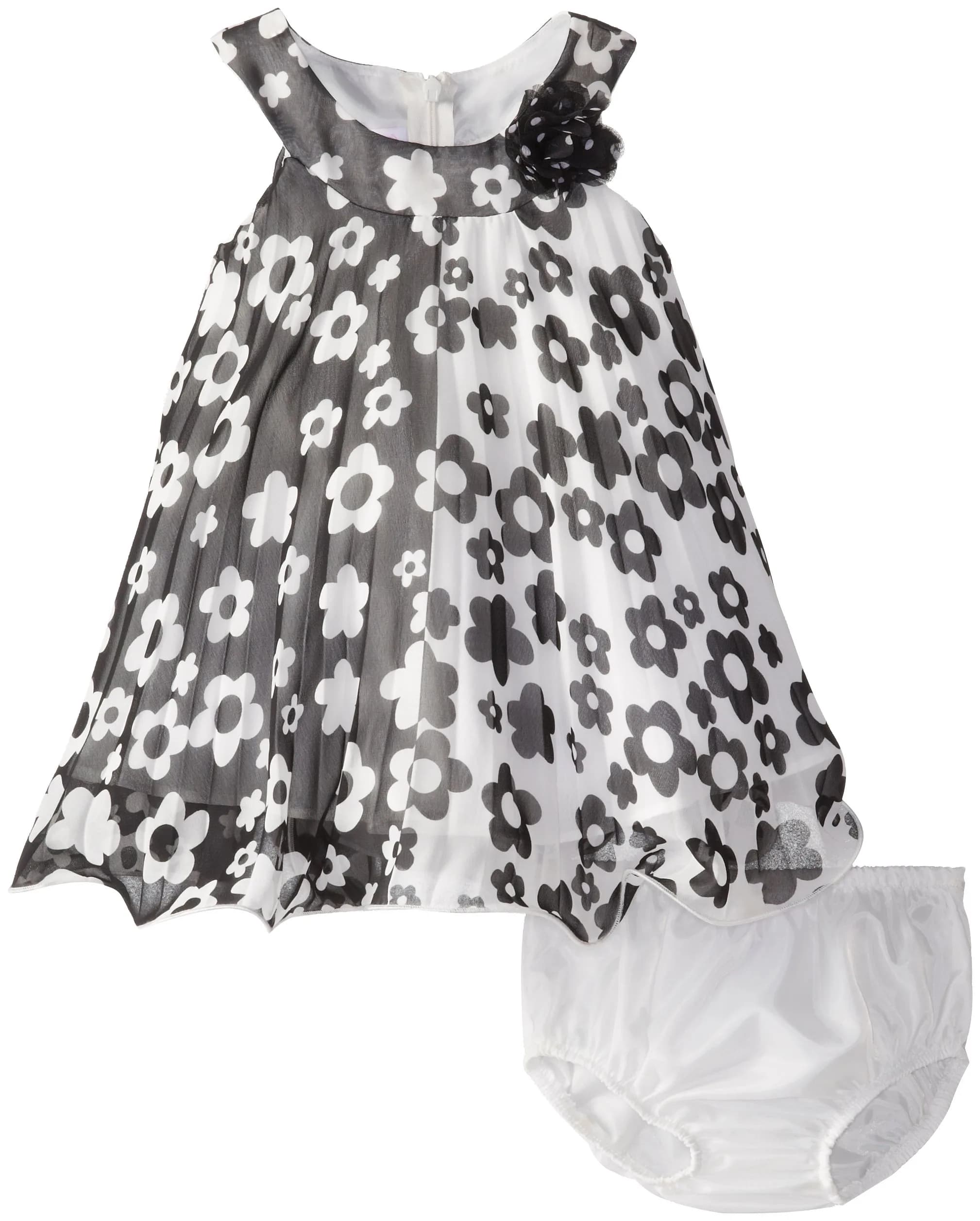 Bonnie Baby Crystal Pleated Trapeze Dress and Panty Set,Black/White,24 Months | Elegant Baby Girl Outfit for Special Occasions — 3-6 Months