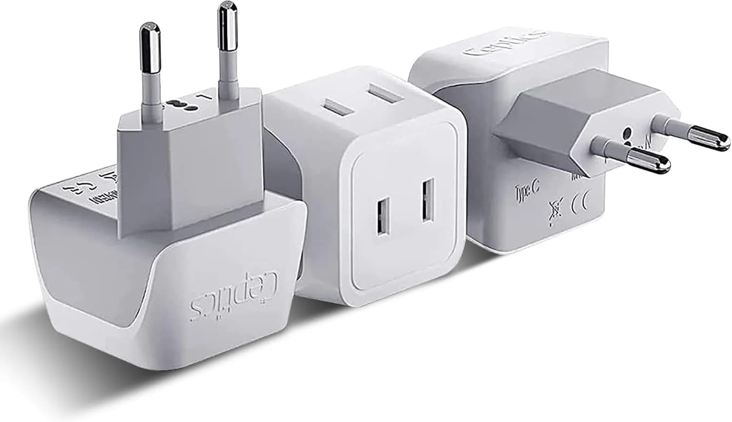 Ceptics European Travel Plug Adapter - Type C, Dual Input, Compact (3 Pack) | Compatible in most European countries