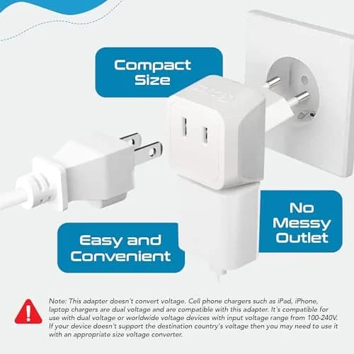 Ceptics European Travel Plug Adapter - Type C, Dual Input, Compact (3 Pack) | Compatible in most European countries thumbnail 3