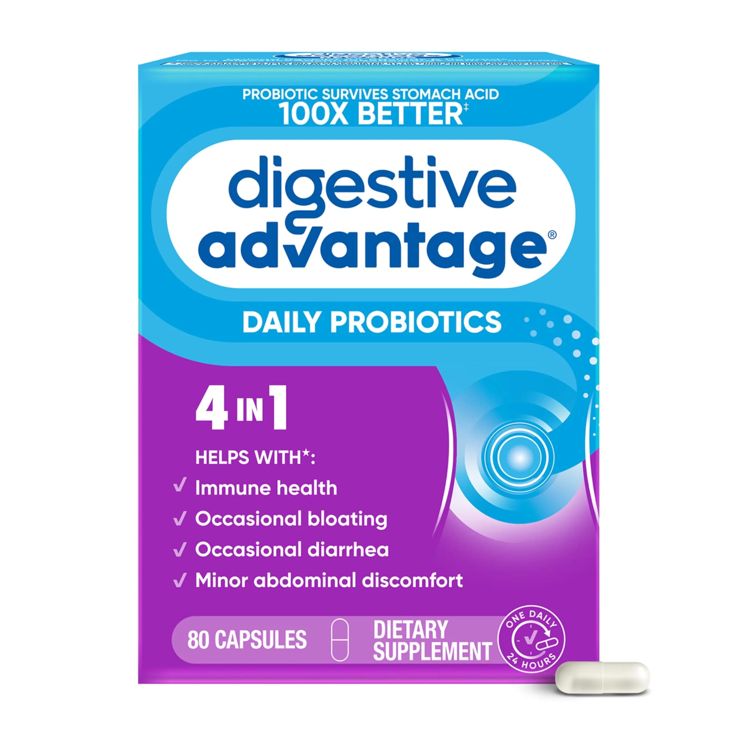 Digestive Advantage Probiotics for Digestive Health, Daily Probiotics Capsules 80 Count | Supports Gut Health & Immune Function - main product image