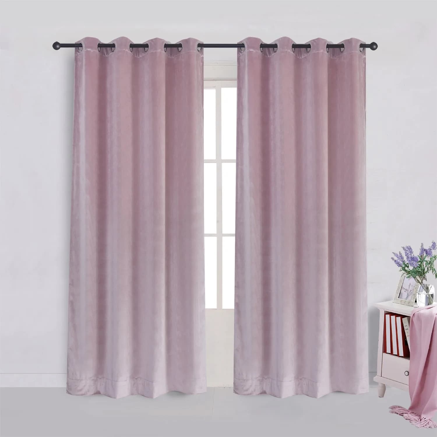 Cherry Home Velvet Curtains Set of 2 | Blackout, Pink, 52x72 inch for Bedroom — Pink / 52"W x 72"L