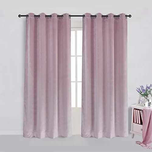 Cherry Home Velvet Curtains Set of 2 | Blackout, Pink, 52x72 inch for Bedroom thumbnail 1