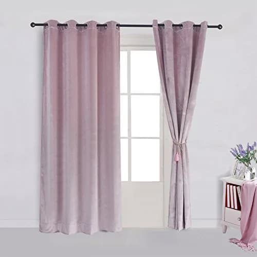 Cherry Home Velvet Curtains Set of 2 | Blackout, Pink, 52x72 inch for Bedroom thumbnail 2