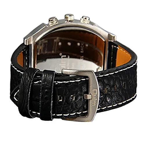Avaner Men's Oversized Big Face Steampunk Retro Leather Wrist Watch | Dual Time Zone Analog Quartz thumbnail 6