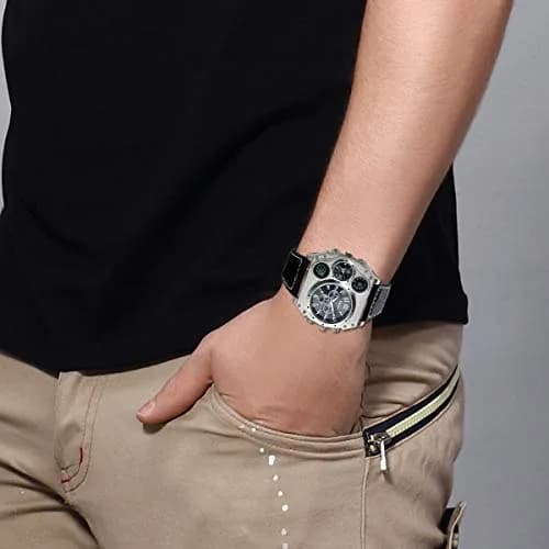 Avaner Men's Oversized Big Face Steampunk Retro Leather Wrist Watch | Dual Time Zone Analog Quartz thumbnail 8