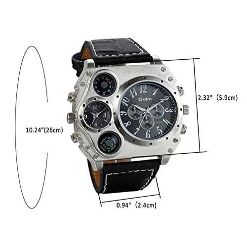 Avaner Men's Oversized Big Face Steampunk Retro Leather Wrist Watch | Dual Time Zone Analog Quartz thumbnail 9