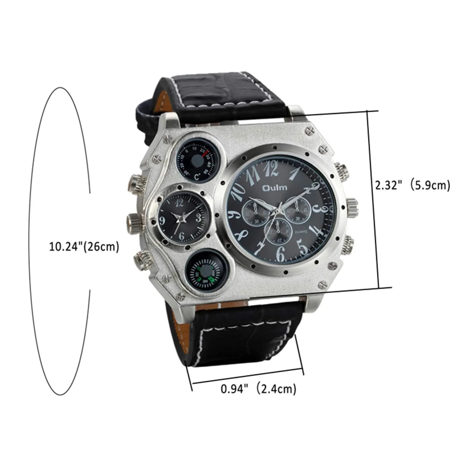 Avaner Men's Oversized Big Face Steampunk Retro Leather Wrist Watch | Dual Time Zone Analog Quartz - view 9