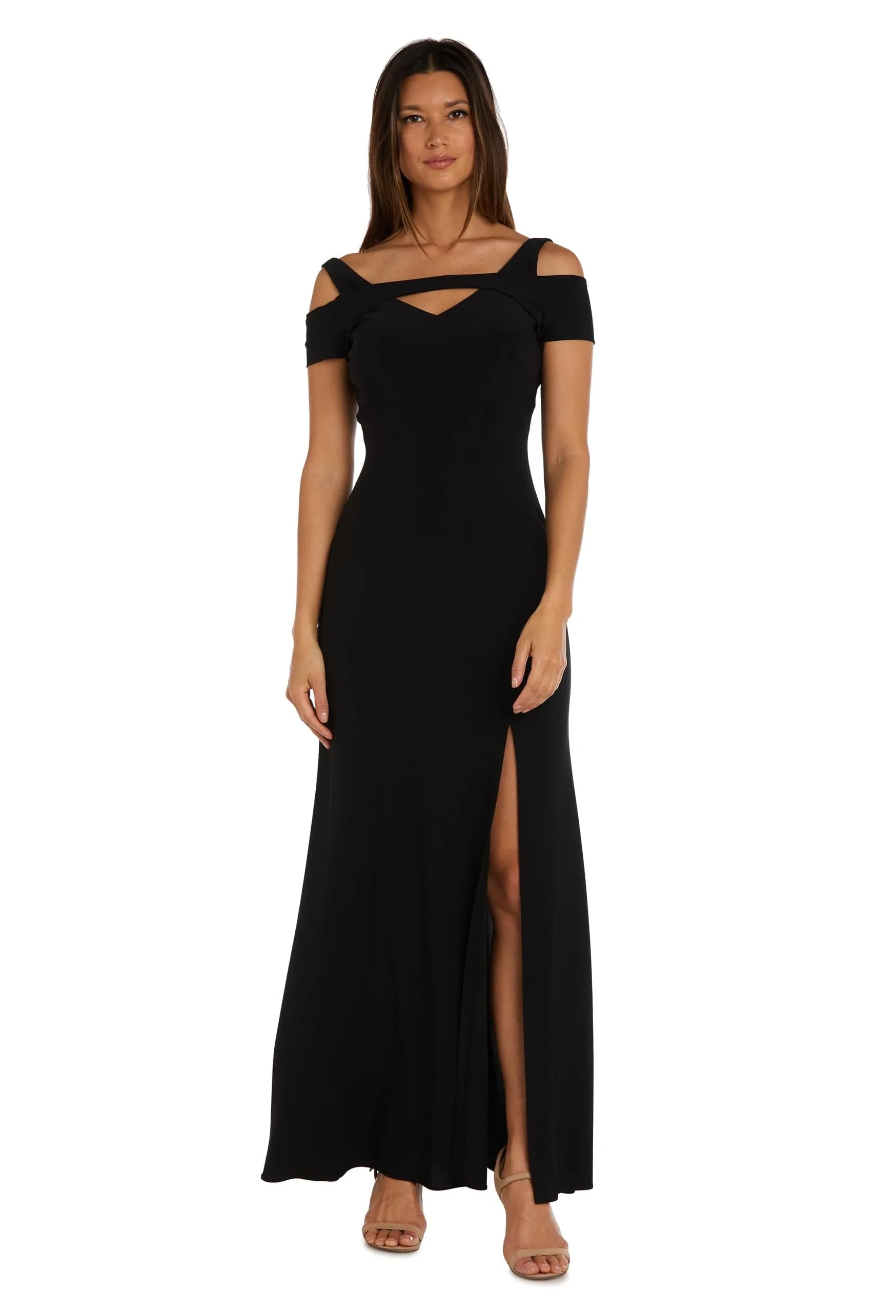 Nightway Women's Elegant Cold Shoulder Maxi Dress Merlot | Front Slit Evening Gown (18 Plus) — Black / 16 Plus