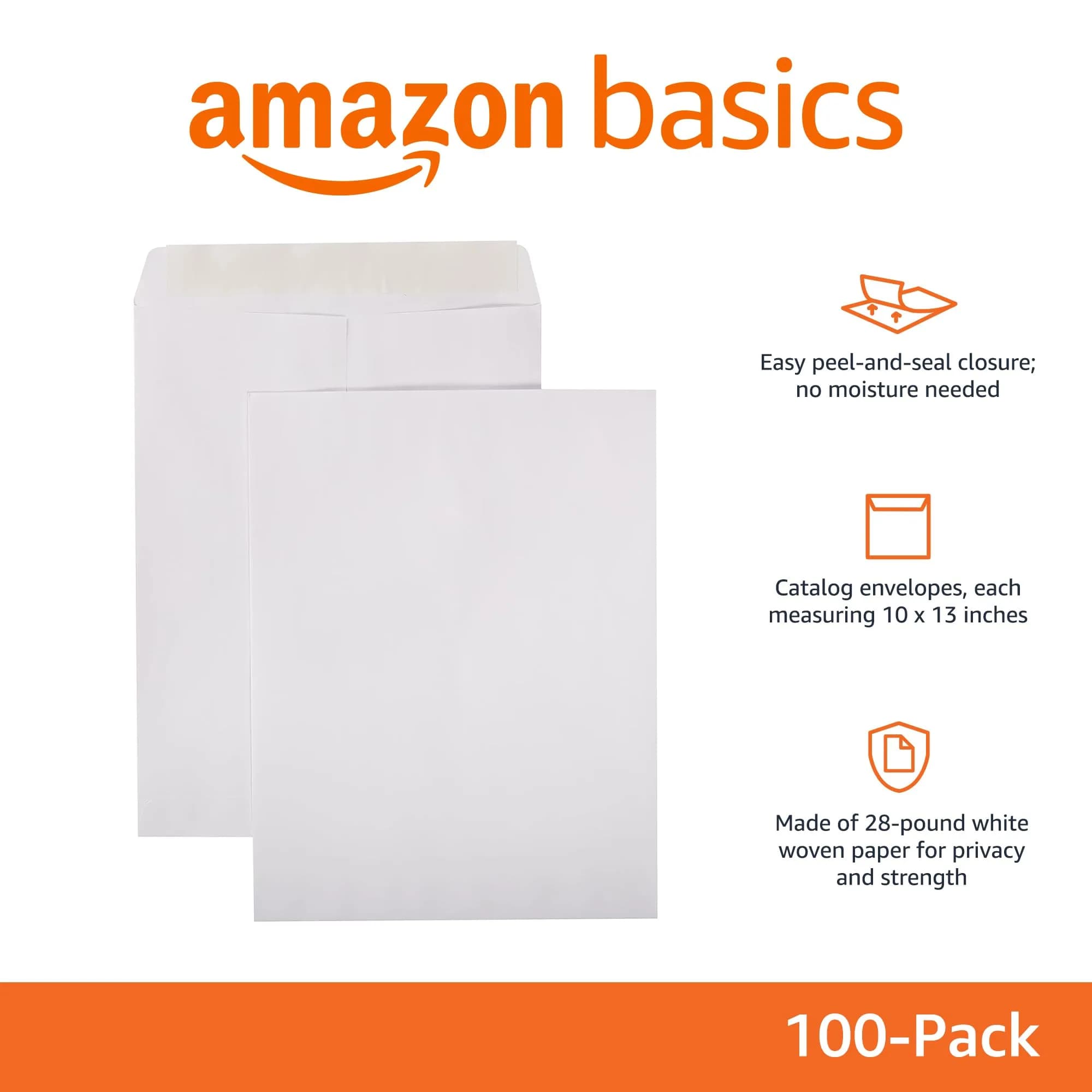 Amazon Basics Catalog Mailing Envelopes, Peel and Seal, 10x13 Inch, White, 100-Pack | 257 cm² (10x13 Inch) Catalog Envelopes - view 2