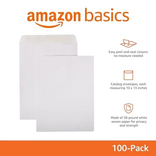Amazon Basics Catalog Mailing Envelopes, Peel and Seal, 10x13 Inch, White, 100-Pack | 257 cm² (10x13 Inch) Catalog Envelopes thumbnail 2