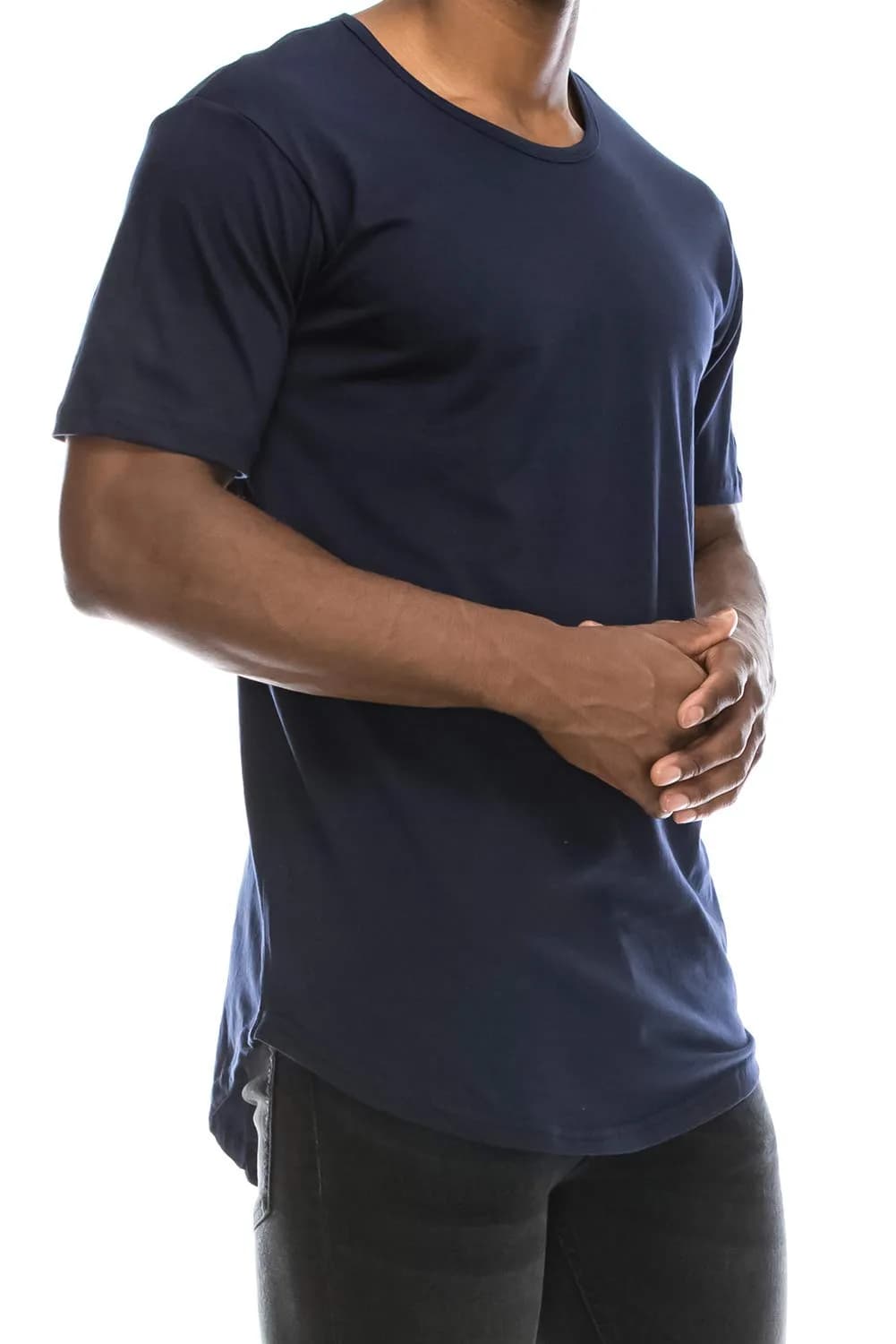 JC DISTRO Mens Hipster Hip Hop Cotton Elong Round Scallop Hemline T-Shirt Navy 3X-Large | Modern Casual Fit