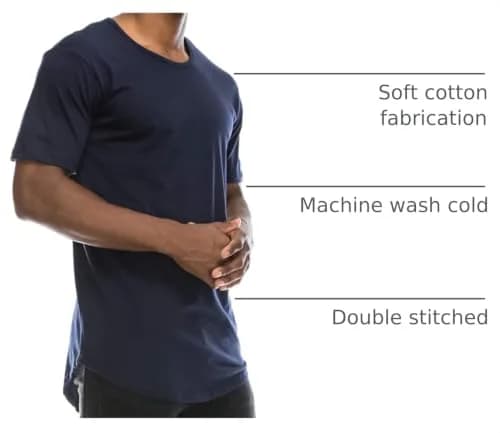 JC DISTRO Mens Hipster Hip Hop Cotton Elong Round Scallop Hemline T-Shirt Navy 3X-Large | Modern Casual Fit thumbnail 4