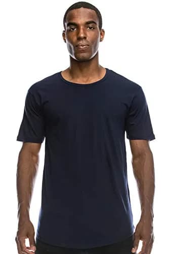 JC DISTRO Mens Hipster Hip Hop Cotton Elong Round Scallop Hemline T-Shirt Navy 3X-Large | Modern Casual Fit thumbnail 2