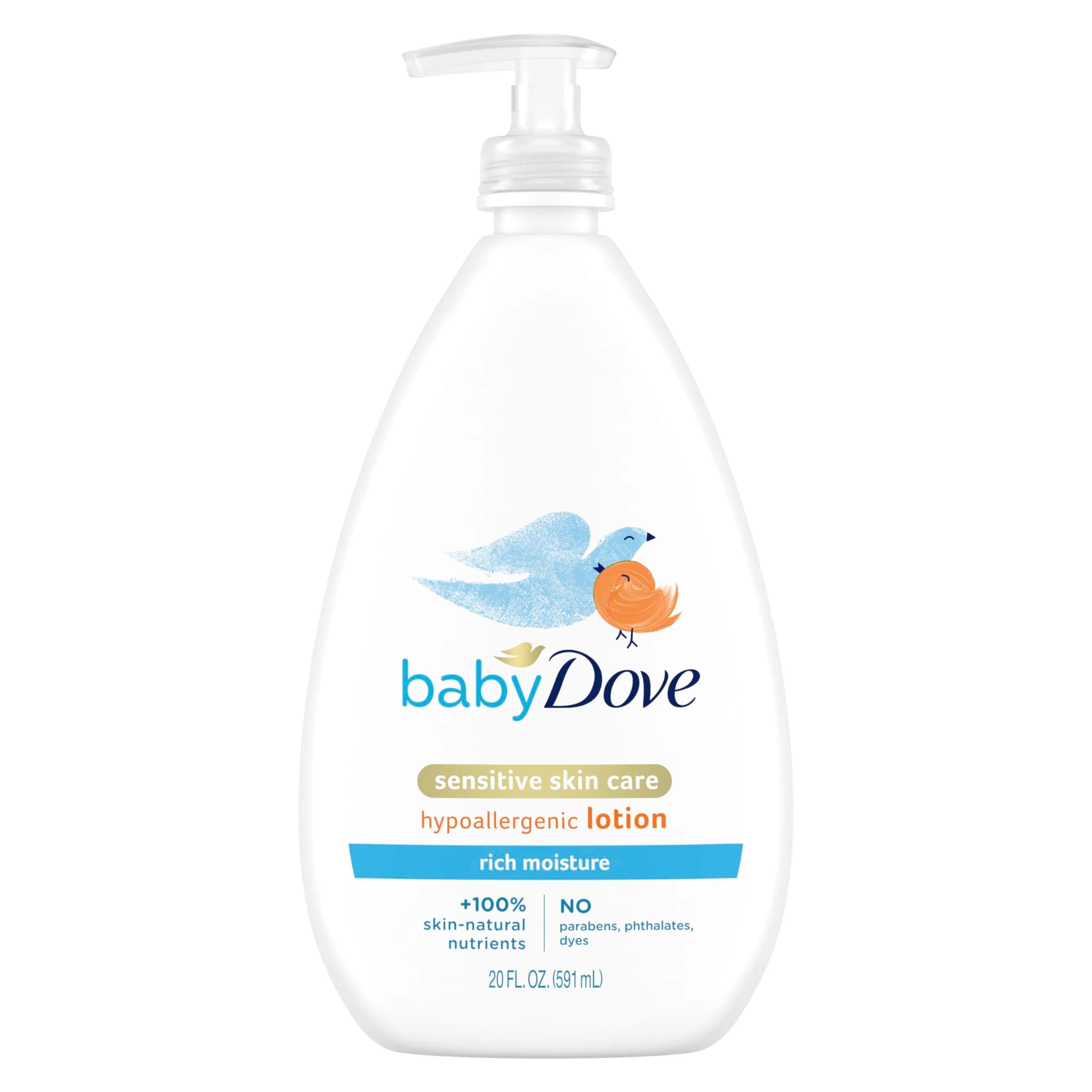 Baby Dove Sensitive Skin Care Body Lotion Rich Moisture 20 oz (591 ml) | Hypoallergenic & Dermatologist Tested
