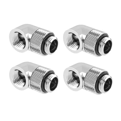 Barrow G1/4" Male to Female 90 Degree Rotary Extender Fitting Silver 4-Pack | Brass Construction for PC Water Cooling thumbnail 1