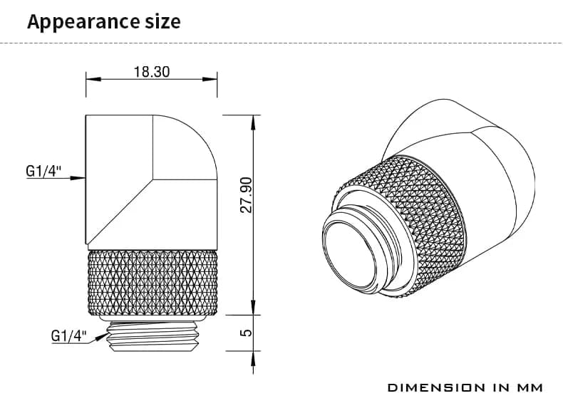 Barrow G1/4" Male to Female 90 Degree Rotary Extender Fitting Silver 4-Pack | Brass Construction for PC Water Cooling thumbnail 3