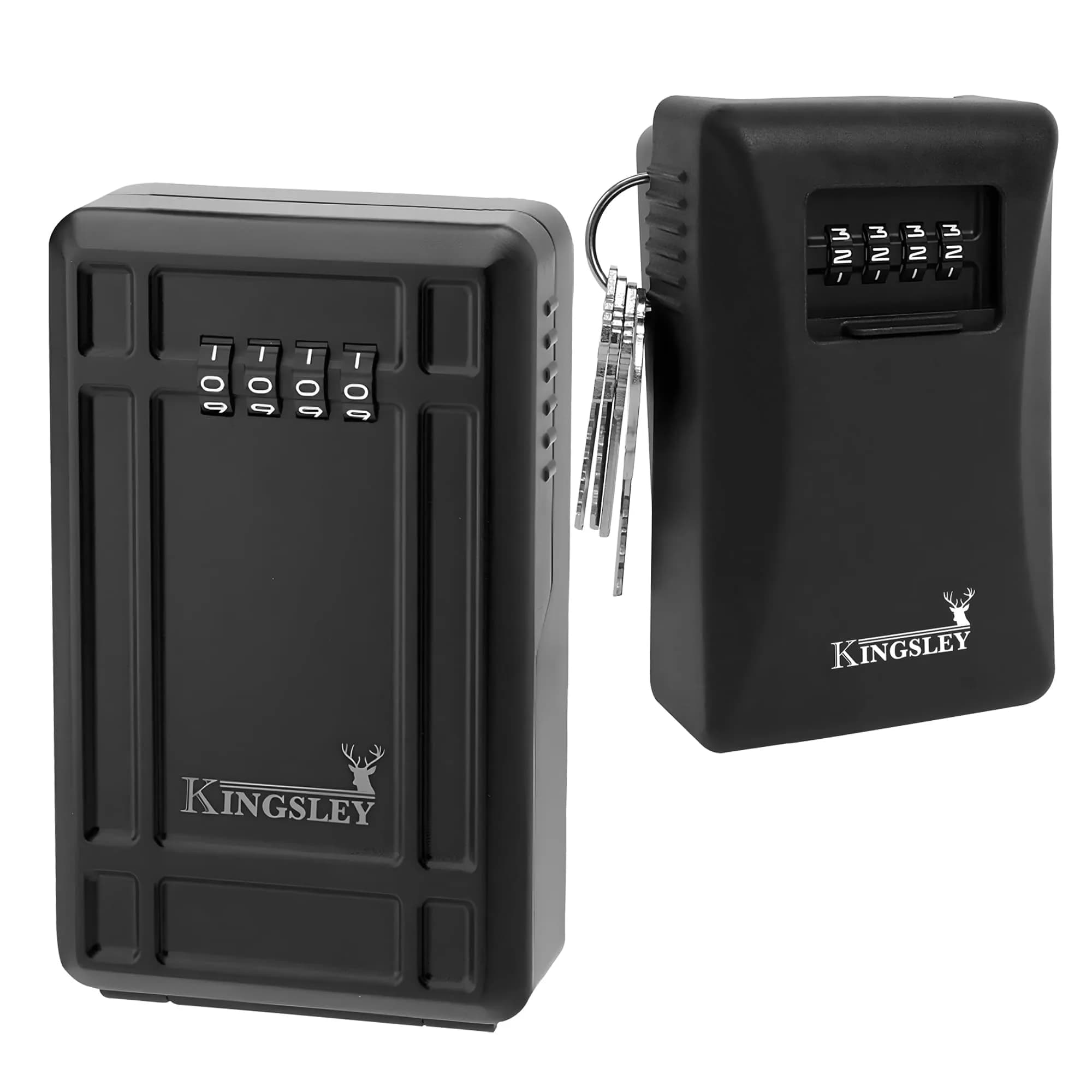 Kingsley KL313 Large Capacity Key Storage Box with Resettable Code, Water Resistant, Black | 12 cu in (200 ml) — Black