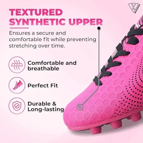 Vizari Stealth Boys Girls Soccer Cleats | Youth Firm Ground Athletic Shoes Pink/Black thumbnail 4