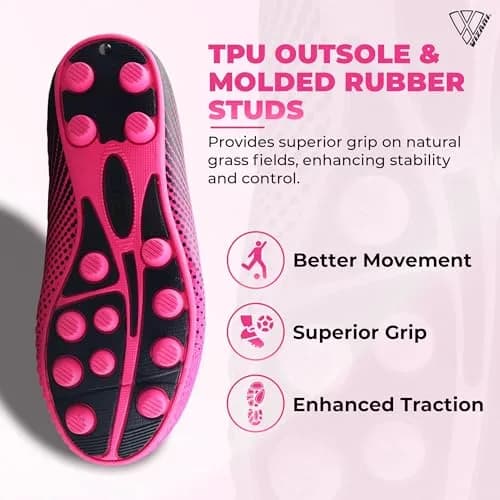 Vizari Stealth Boys Girls Soccer Cleats | Youth Firm Ground Athletic Shoes Pink/Black thumbnail 5