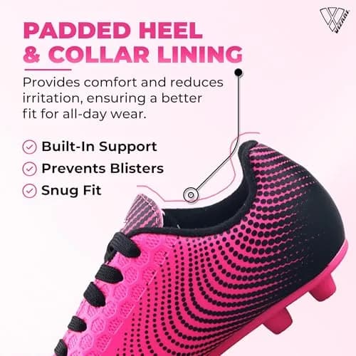 Vizari Stealth Boys Girls Soccer Cleats | Youth Firm Ground Athletic Shoes Pink/Black thumbnail 3