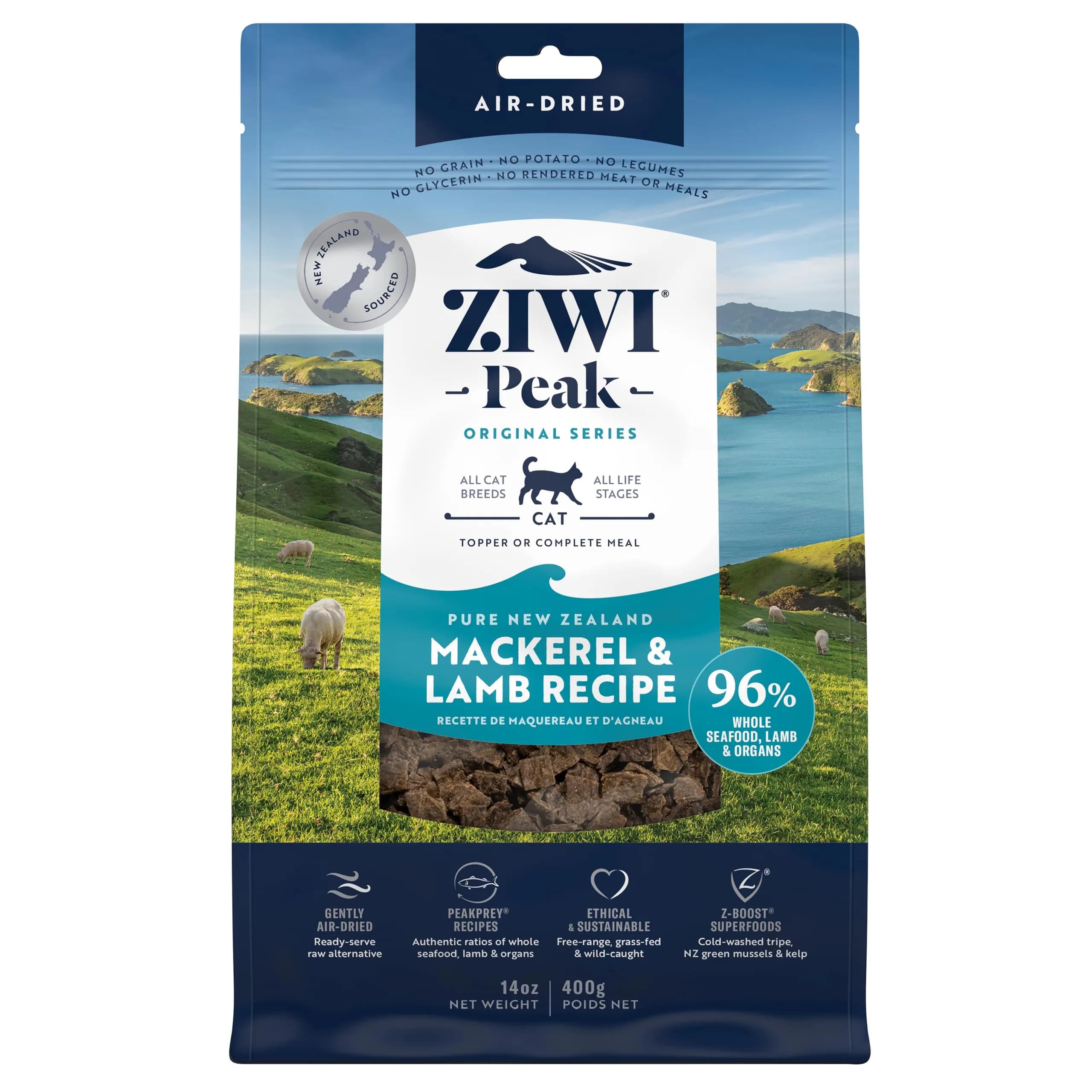 ZIWI Peak Air-Dried Cat Food Mackerel & Lamb 397g (14oz) | High Protein Grain-Free Raw Alternative