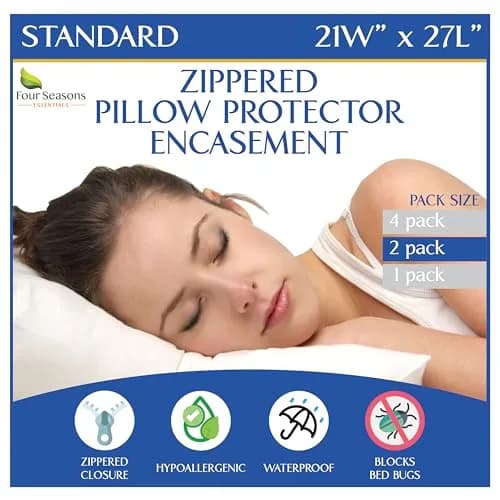 Four Seasons Essentials Standard Pillow Protectors (Set of 2) 53cm x 69cm | Hypoallergenic Waterproof Zippered Pillow Covers thumbnail 1