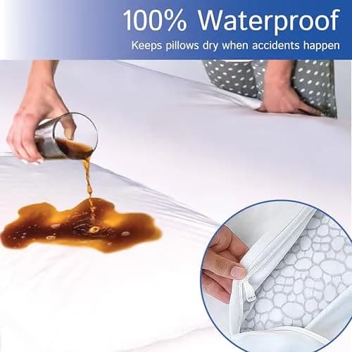 Four Seasons Essentials Standard Pillow Protectors (Set of 2) 53cm x 69cm | Hypoallergenic Waterproof Zippered Pillow Covers thumbnail 5