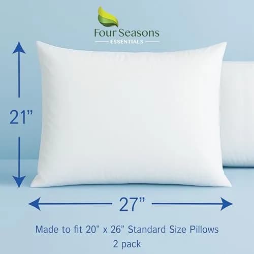 Four Seasons Essentials Standard Pillow Protectors (Set of 2) 53cm x 69cm | Hypoallergenic Waterproof Zippered Pillow Covers thumbnail 2
