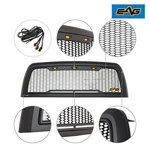 EAG Replacement ABS Upper Grille Front Hood Grill - Matte Black - with Amber LED Lights for 10-12 Ram 2500/3500 thumbnail 3