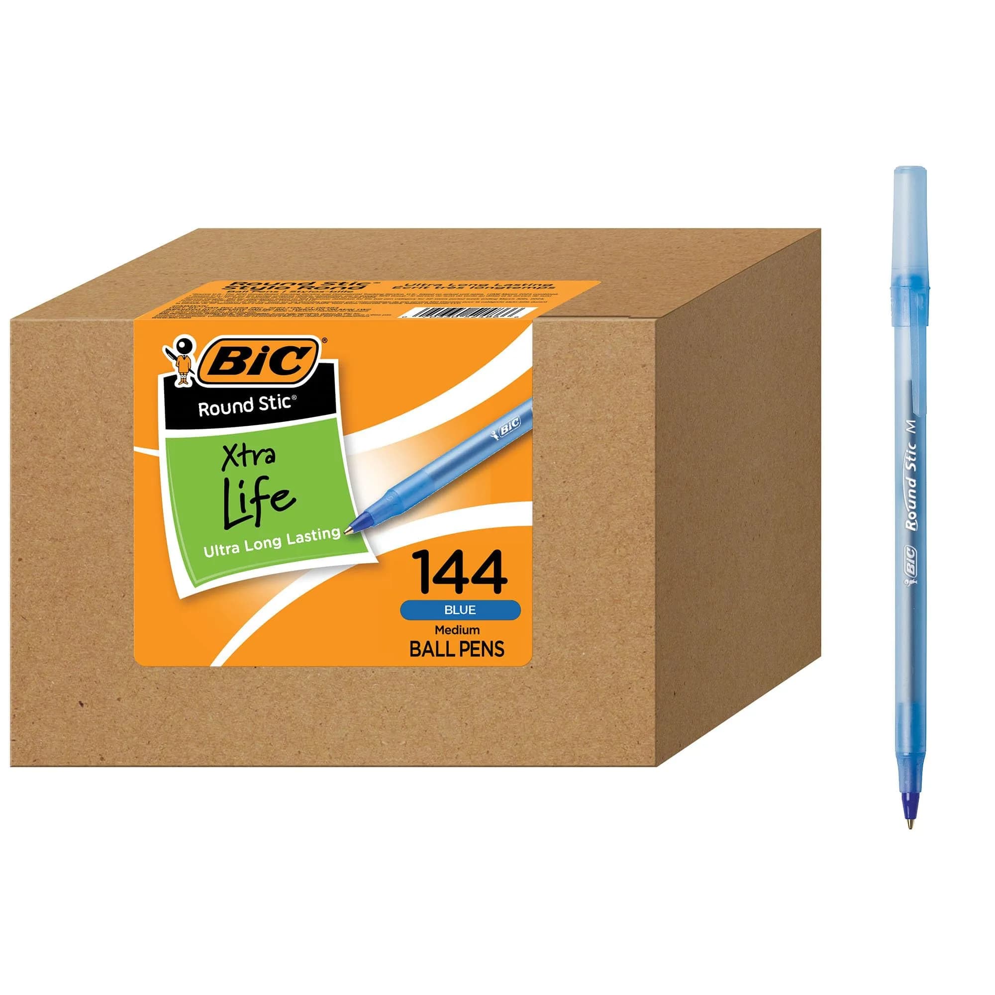 BIC Round Stic Xtra Life Blue Ballpoint Pens, 144-Count Pack | Smooth Ink Flow for Office & School - main product image