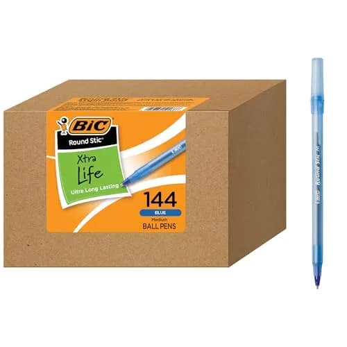 BIC Round Stic Xtra Life Blue Ballpoint Pens, 144-Count Pack | Smooth Ink Flow for Office & School thumbnail 1