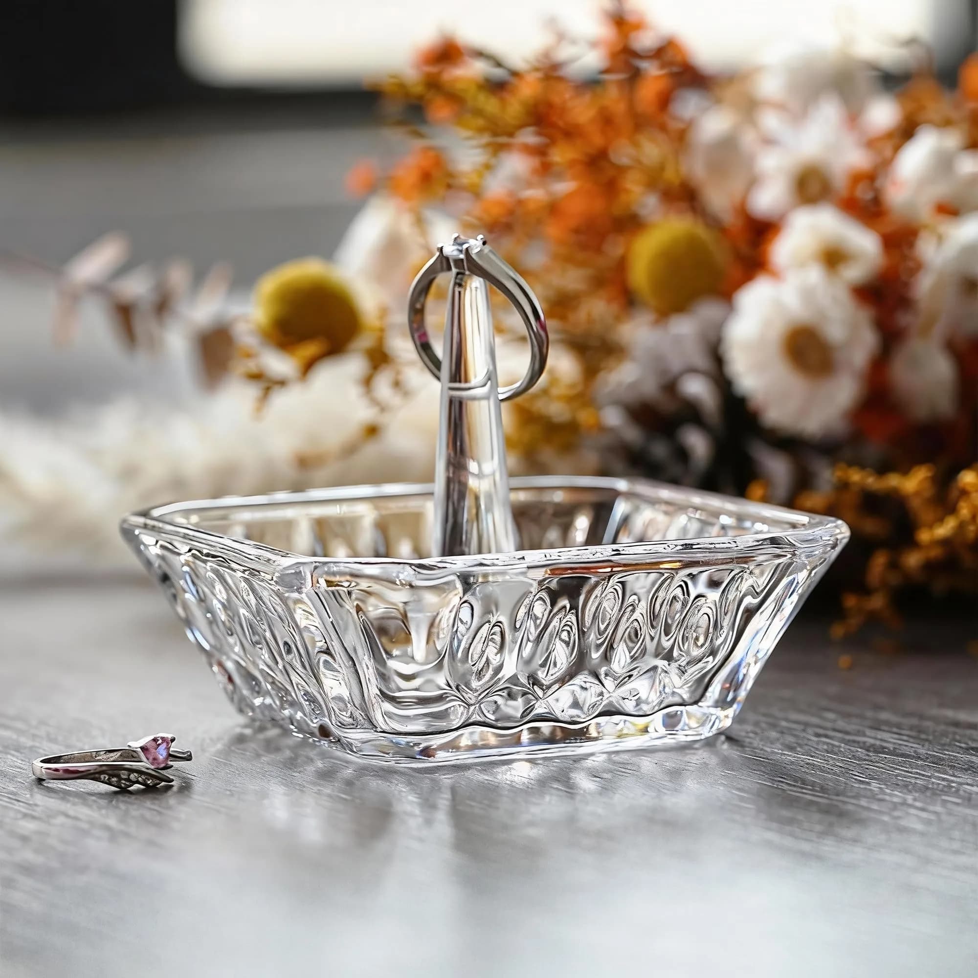 H&D HYALINE & DORA Crystal Ring Holder Dish 7.8cm (3.1") | Exquisite Glass Jewelry Organizer Tray for Rings & Earrings - view 2
