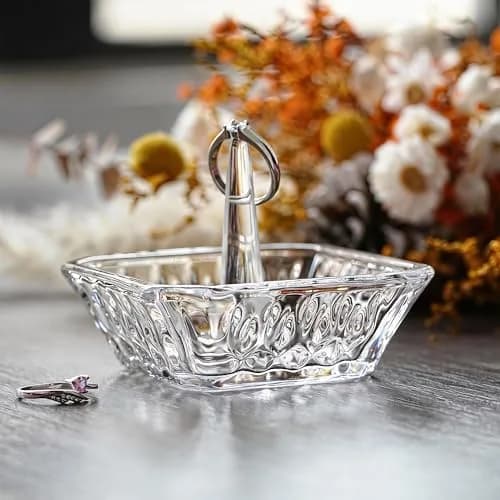 H&D HYALINE & DORA Crystal Ring Holder Dish 7.8cm (3.1") | Exquisite Glass Jewelry Organizer Tray for Rings & Earrings thumbnail 2