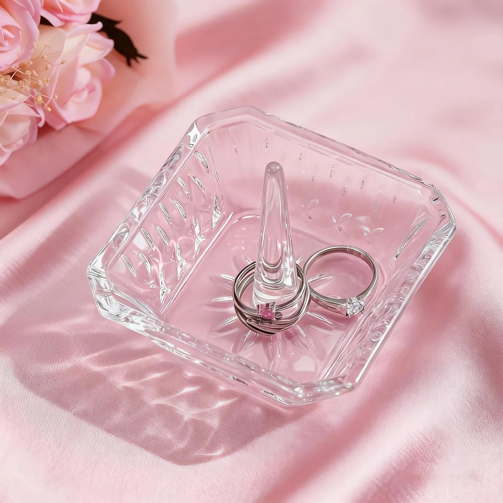 H&D HYALINE & DORA Crystal Ring Holder Dish 7.8cm (3.1") | Exquisite Glass Jewelry Organizer Tray for Rings & Earrings - view 4