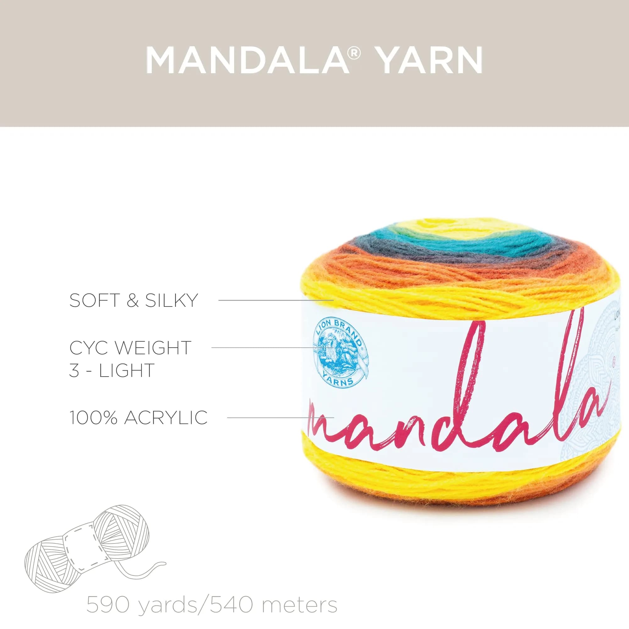 Lion Brand Mandala Yarn Thunderbird 150g (5.3oz) | CYC #3 Light Weight Acrylic Yarn for Knitting & Crochet - view 3