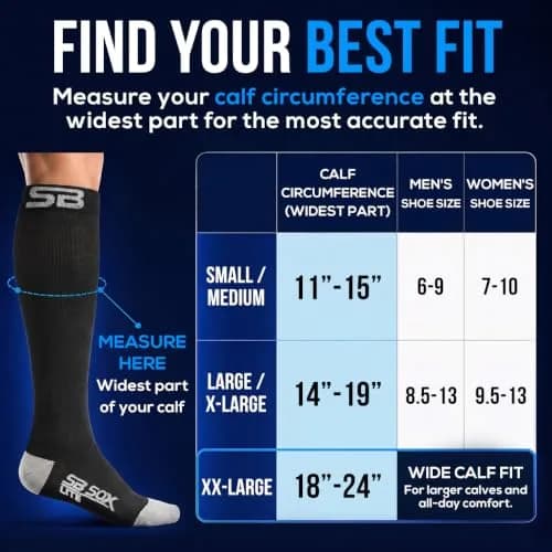 SB SOX Lite Compression Socks for Flying, 15-20mmHg (Black/Gray, L/XL) | Support for Long Flights & Travel thumbnail 6