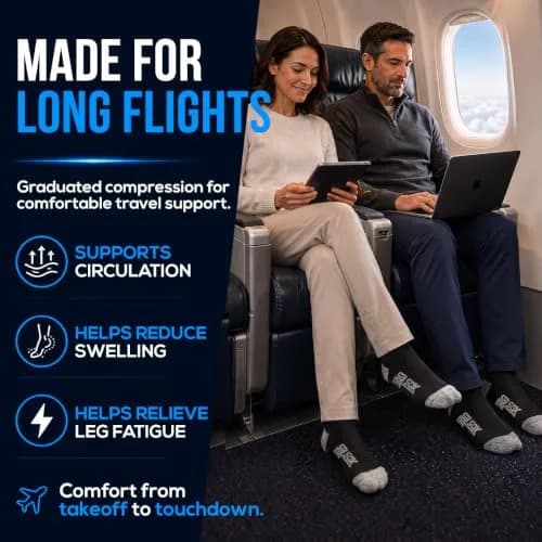 SB SOX Lite Compression Socks for Flying, 15-20mmHg (Black/Gray, L/XL) | Support for Long Flights & Travel thumbnail 2