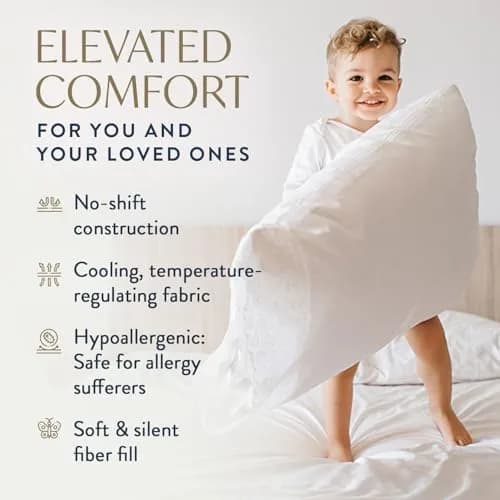 Digital Decor 100% Cotton Hotel Pillows Queen Size Set of 2 | Cooling, Hypoallergenic Support for Side & Back Sleepers thumbnail 4