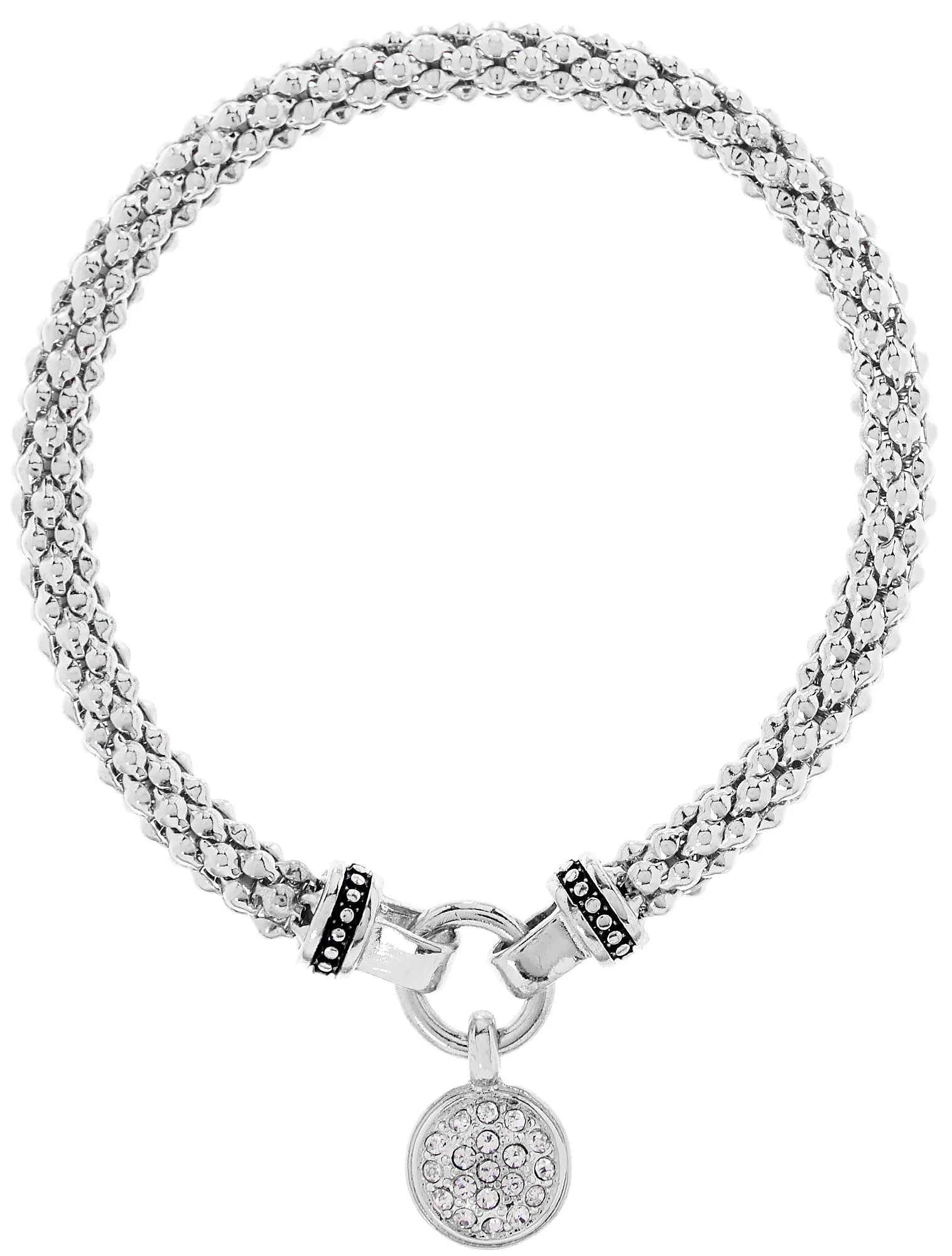 Nine West Silver Pave Circle Stretch Bracelet for Women | 5.7 cm (2.25in) Diameter | Sparkles with Clear Crystals