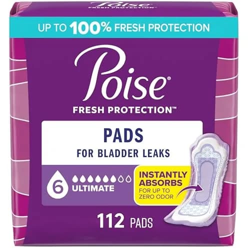 Poise Incontinence & Postpartum Pads for Bladder Leaks, 6 Drop Ultimate Absorbency, Regular Length, 112 Count | Protection for Women thumbnail 1