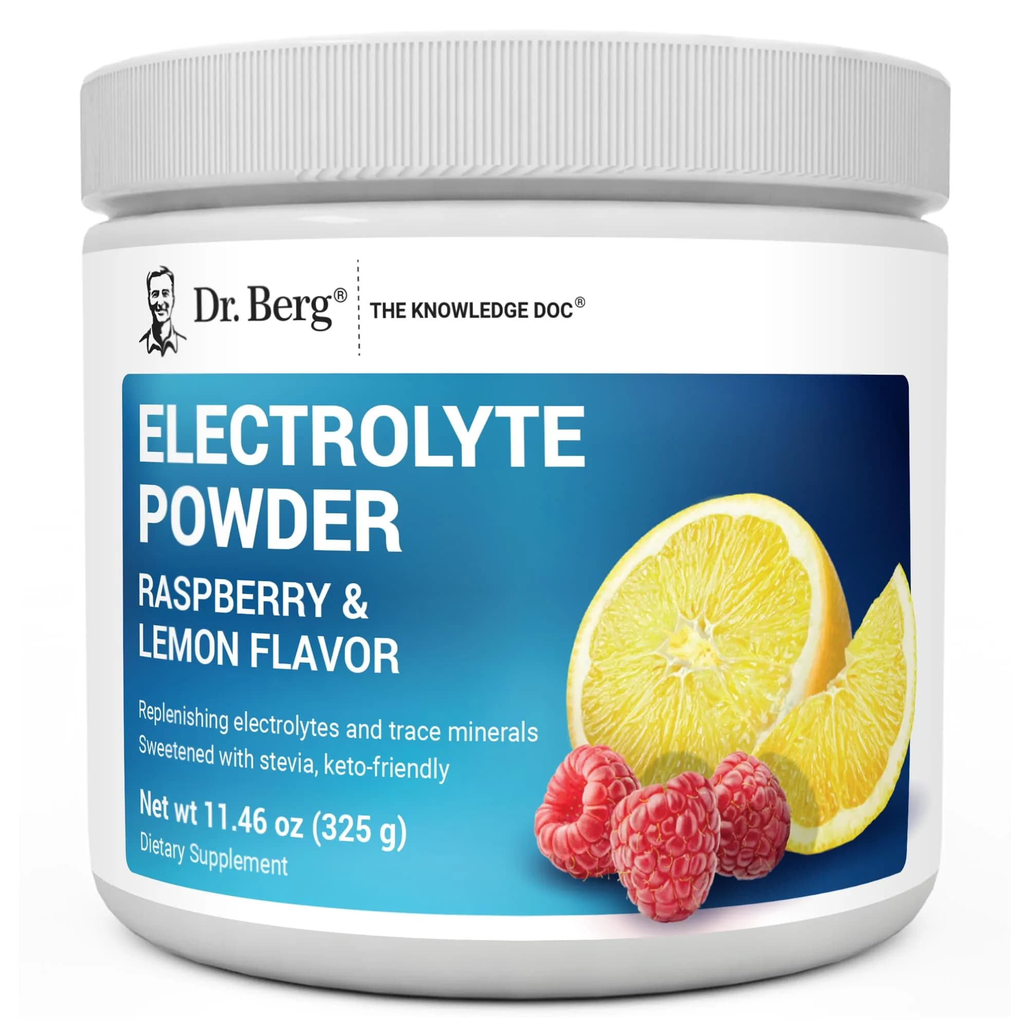 Dr. Berg Nutritionals Raspberry Lemon Keto Electrolyte Powder 330g (11.6 Oz) | 1000mg Potassium, Zero Sugar — Raspberry & Lemon - 50 Servings