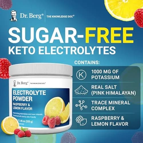Dr. Berg Nutritionals Raspberry Lemon Keto Electrolyte Powder 330g (11.6 Oz) | 1000mg Potassium, Zero Sugar thumbnail 7