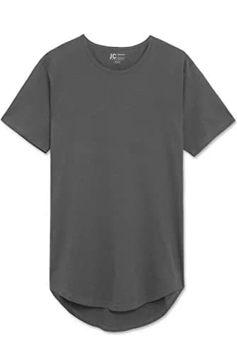 JC DISTRO Mens Hipster Hip Hop Cotton Elong Round Scallop Hemline Tshirt Coolgray XXXLarge | Modern Style & Longer Fit thumbnail 1