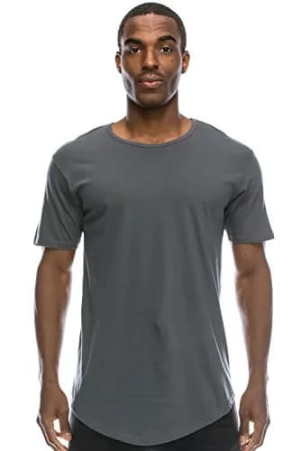 JC DISTRO Mens Hipster Hip Hop Cotton Elong Round Scallop Hemline Tshirt Coolgray XXXLarge | Modern Style & Longer Fit thumbnail 2