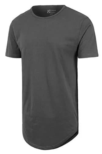 JC DISTRO Mens Hipster Hip Hop Cotton Elong Round Scallop Hemline Tshirt Coolgray XXXLarge | Modern Style & Longer Fit thumbnail 3