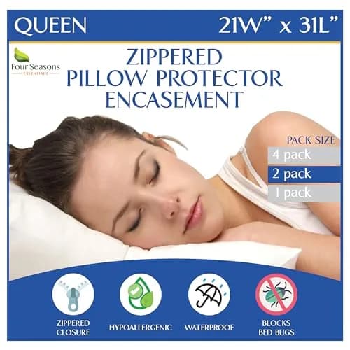 Four Seasons Essentials Queen Size Waterproof Pillow Protectors (Set of 2) 53cm x 79cm | Hypoallergenic Zippered Pillow Encasement thumbnail 1