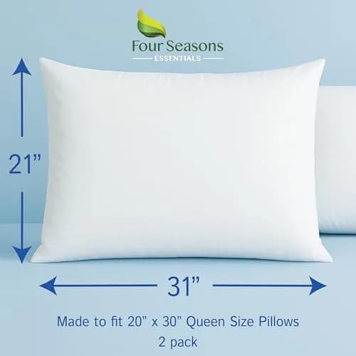 Four Seasons Essentials Queen Size Waterproof Pillow Protectors (Set of 2) 53cm x 79cm | Hypoallergenic Zippered Pillow Encasement thumbnail 2