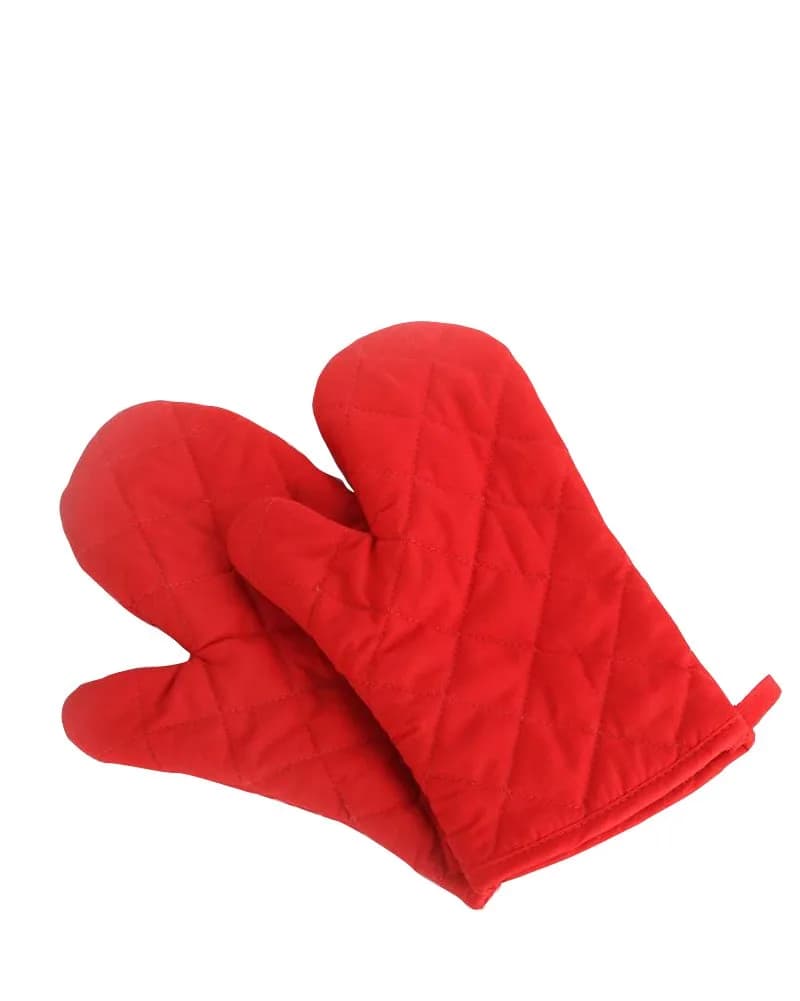 Nachvorn Red Oven Mitts Heat Resistant Kitchen Gloves 18 cm (7 in) | Quilted Polyester Cotton Pair — Red