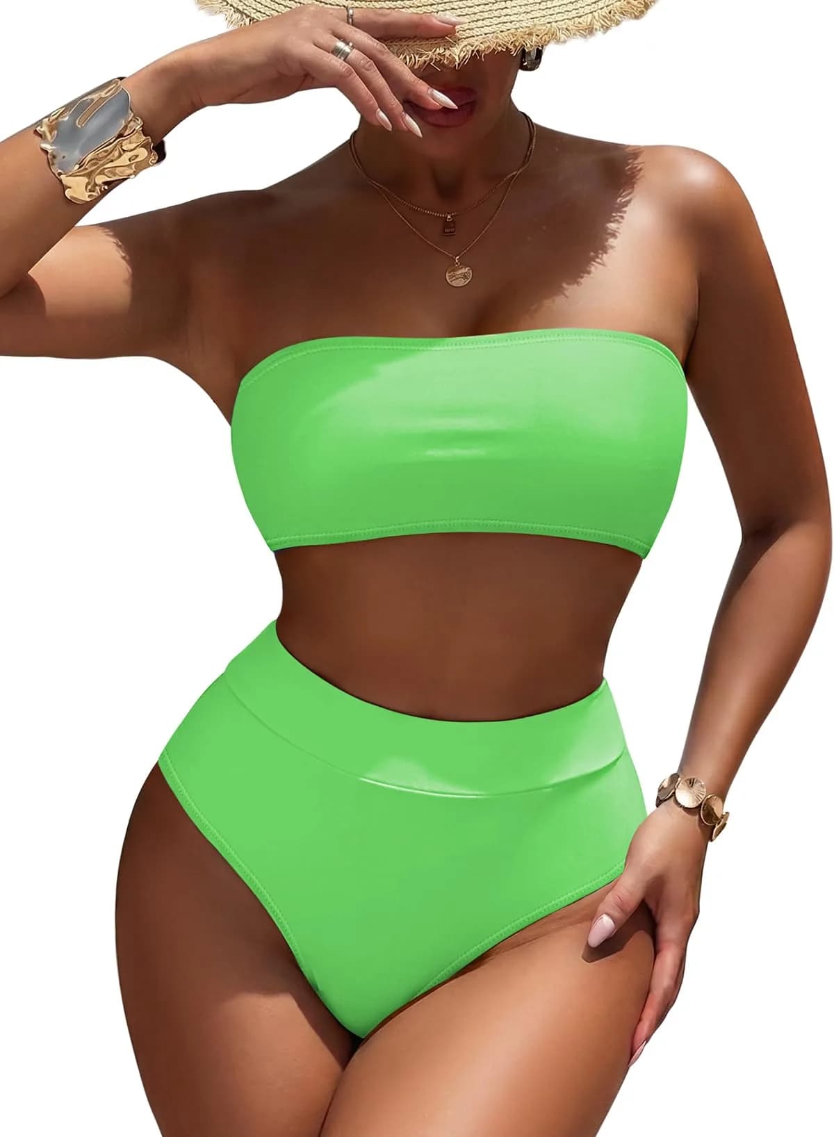 Pink Queen Women'S Removable Strap High Waist Bikini Set Swimsuit Green S | Trendy, Supportive & Durable