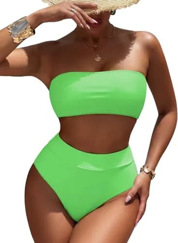 Pink Queen Women'S Removable Strap High Waist Bikini Set Swimsuit Green S | Trendy, Supportive & Durable thumbnail 1